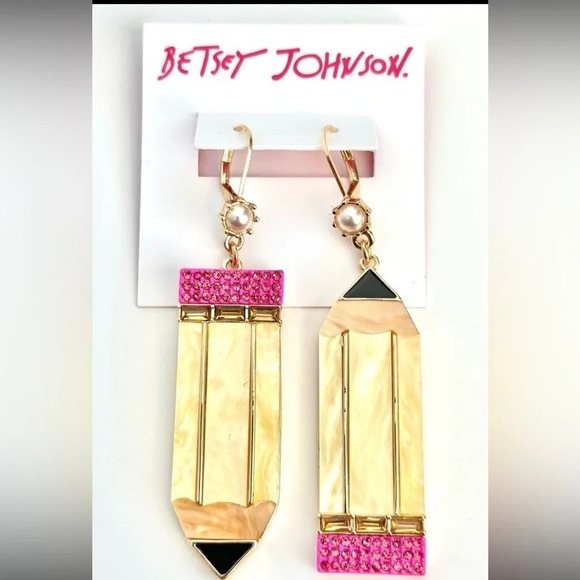 BETSEY JOHNSON Back to School Oversize Acrylic Pencil Mismatch Earrings NEW NWT - Picture 6 of 6